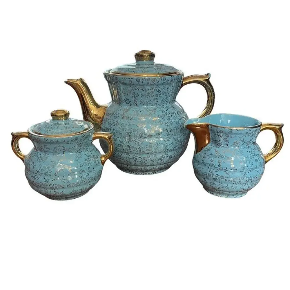 Vintage Drip O Lator 22K Enterprise Aluminum Coffee Maker Creamer Sugar Bowl Set